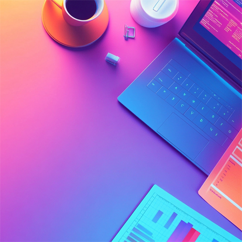 laptop on desk colorful animated image