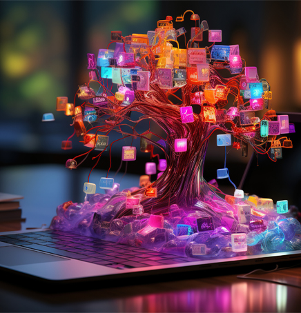 tree with hanging cubes growing on laptop