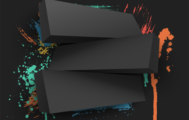 black blocks with paint splashes in background
