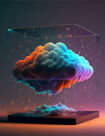 colorful clouds in glass cube