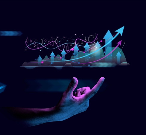 colorful growing graph over a hand