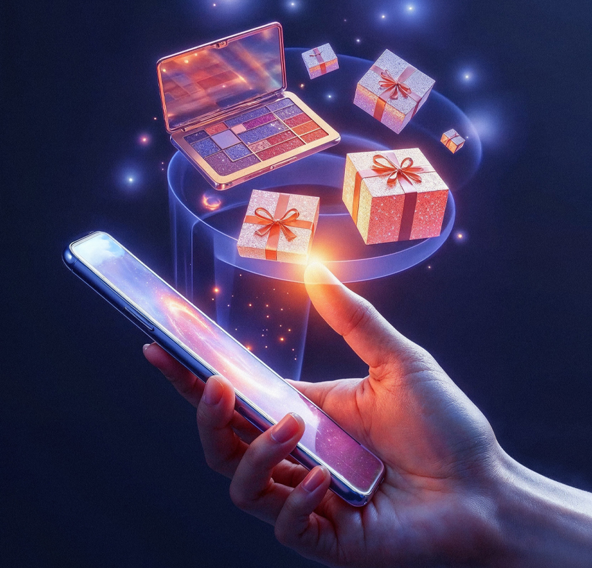 gift boxes hovering over smartphone