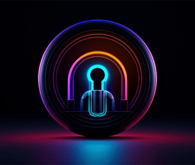 glowing 3d shape resembling padlock