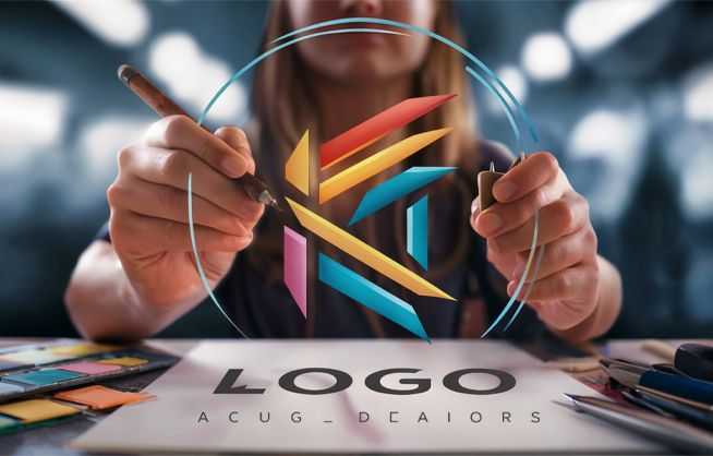 logo designer drawing logo in air