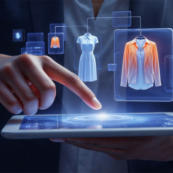 man shopping clothes online through tablet