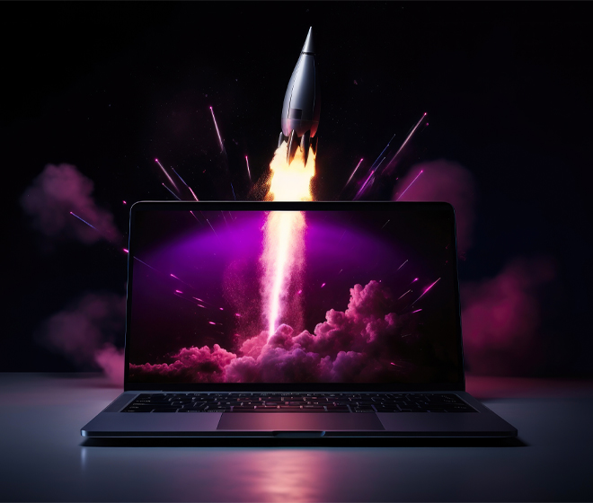 rocket taking off a laptop